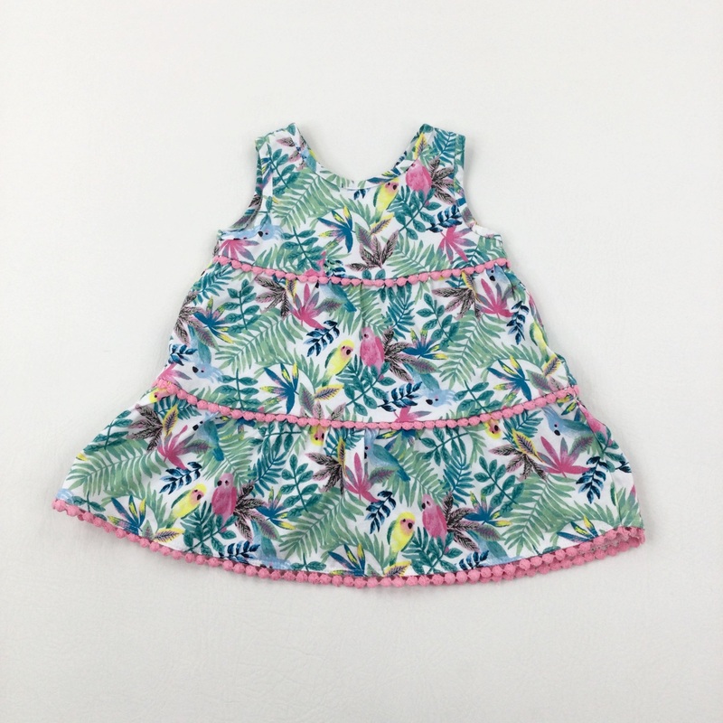 Tropical Birds Green Dress - Girls 9-12 Months