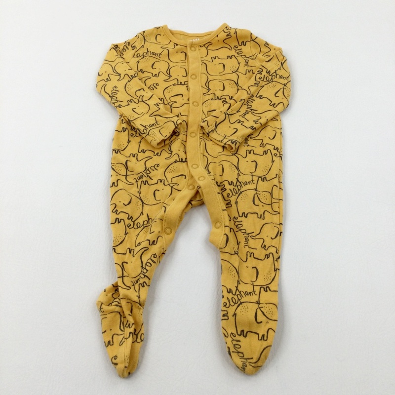 'Elephant' Mustard Babygrow - Boys 3-6 Months