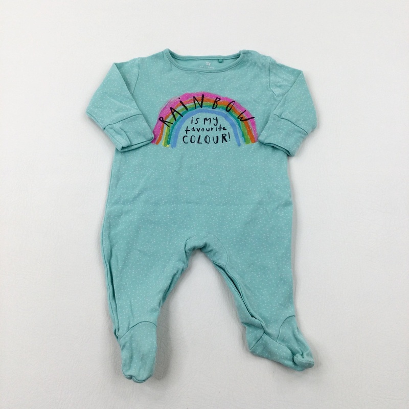 'Rainbow Is My Favourite Colour!' Spotty Green Babygrow - Girls 0-3 Months