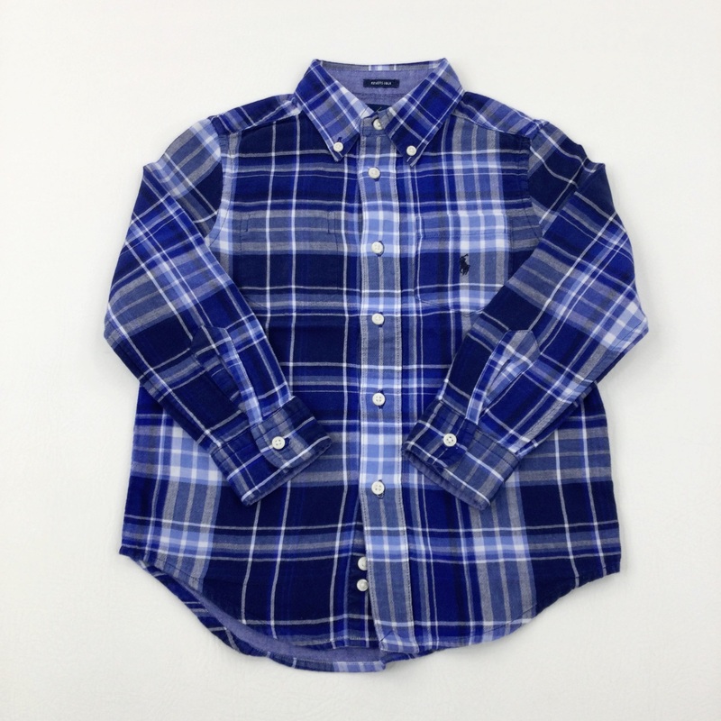 Ralph Lauren Blue Checked Long Sleeve Shirt - Boys 3-4 Years