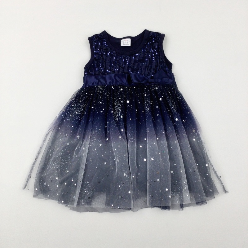 Stars Sequinned Navy Party Dress - Girls 3-4 Years