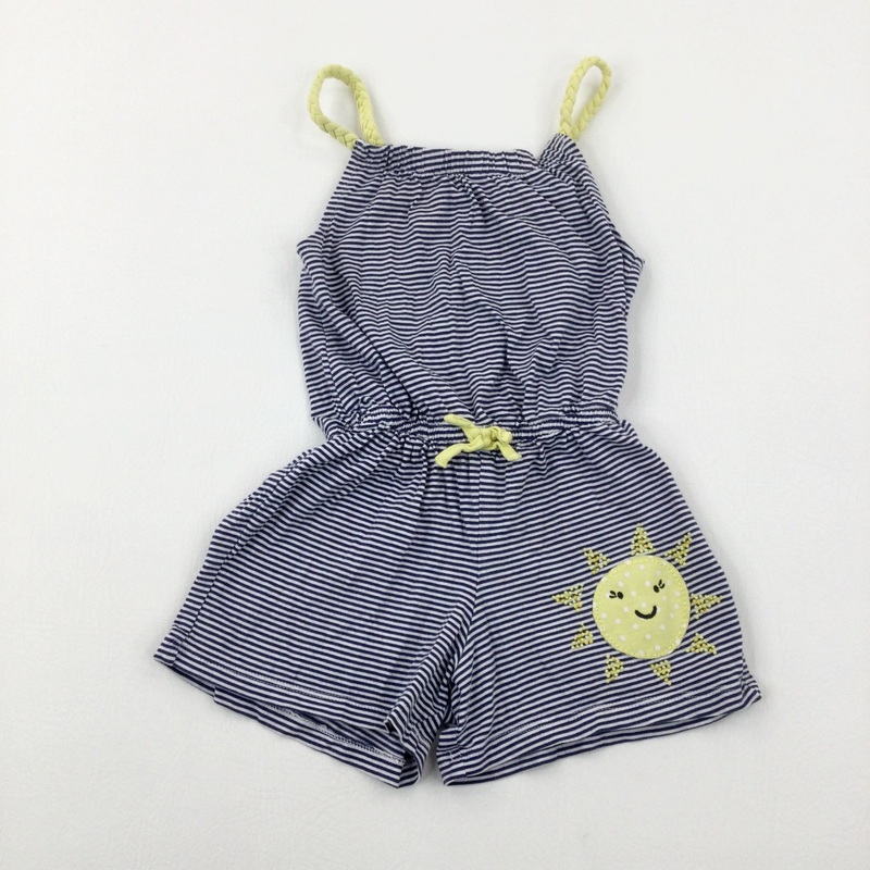Sun Appliqued Navy Striped Playsuit - Girls 3-4 Years
