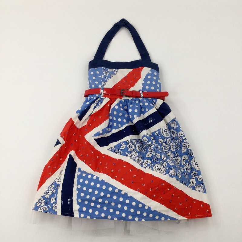 Union Jack Spotty Halter Neck Party Dress With Belt - Girls 6-7 Years
