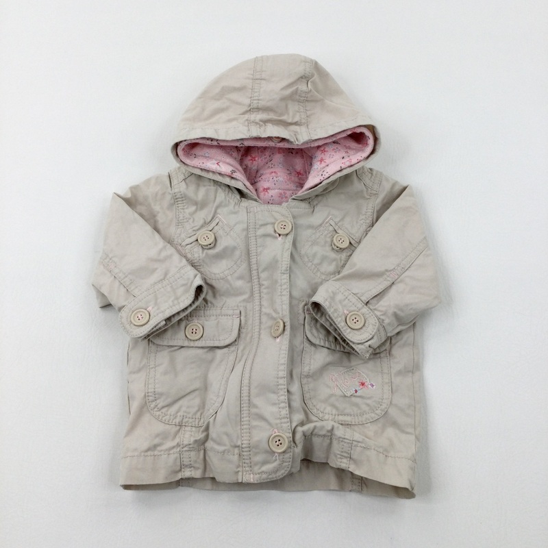 2-in-1 Cream Coat With Detachable Pink Hoodie - Girls 6-9 Months