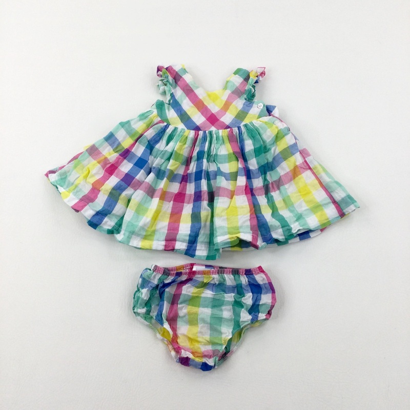 Colourful Checked Dress With Nappy Pants - Girls 9-12 Months