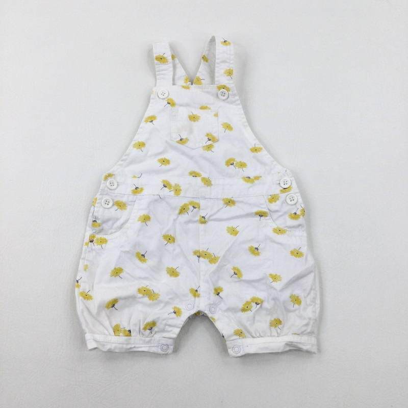 Flowers White Dungarees - Girls 9-12 Months