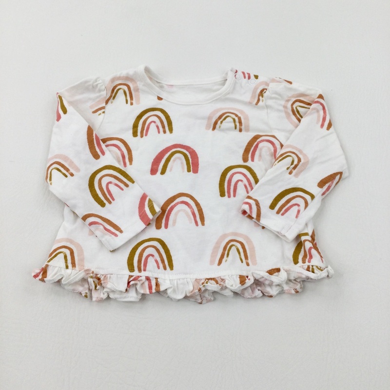 Rainbows White Long Sleeve Top - Girls 3-6 Months