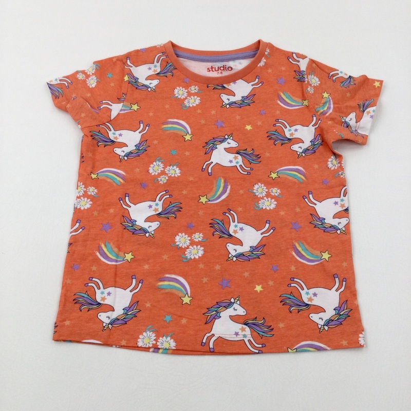 Unicorns Orange T-Shirt - Girls 7-8 Years