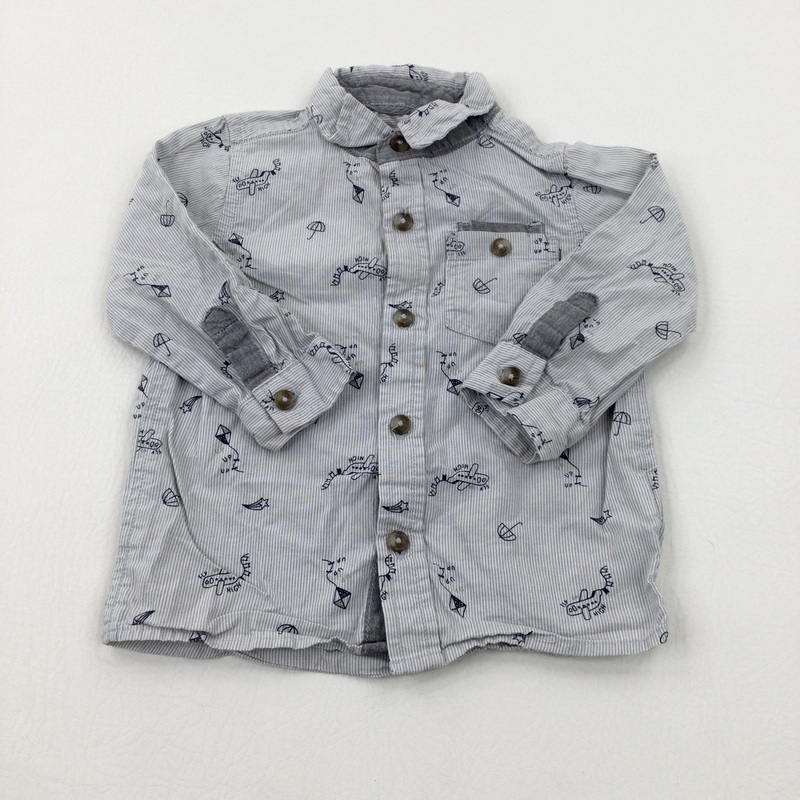 'Up Up Up' Kites Navy Striped Long Sleeve Shirt - Boys 6-9 Months