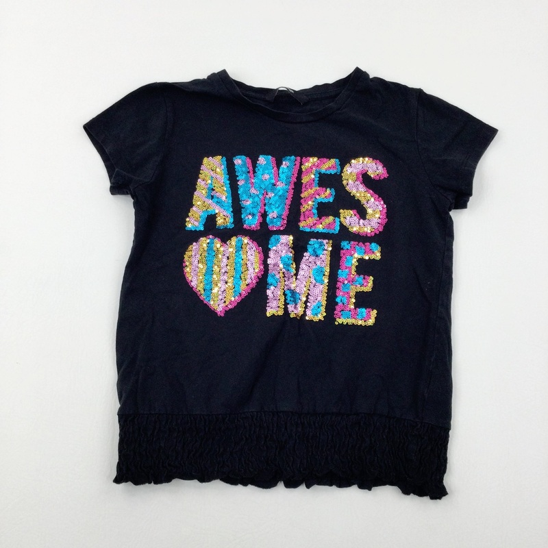 'Awesome' Sequinned Black T-Shirt - Girls 10-11 Years