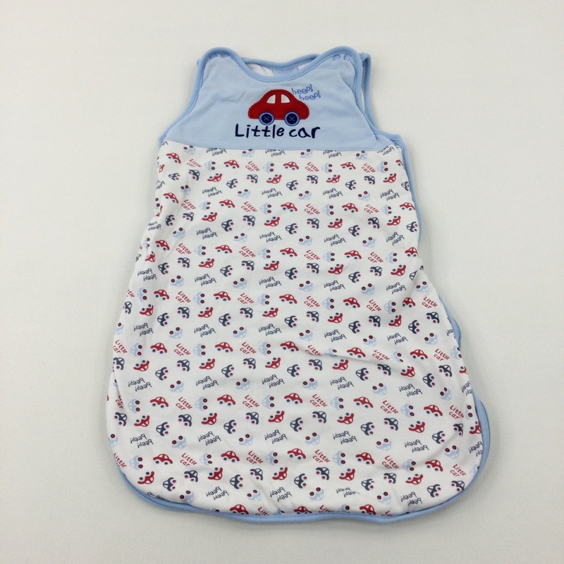 'Beep Beep' Car Appliqued Blue & White Sleeping Bag Approx 2.5 tog  - Boys 6-12 Months