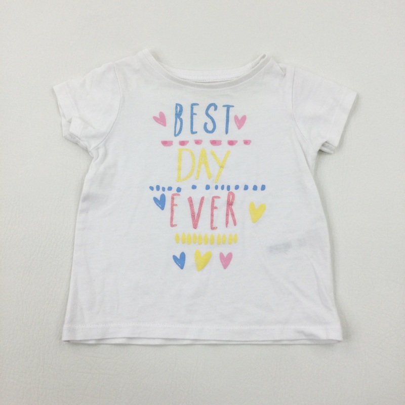 'Best Day Ever' Hearts Glittery White T-Shirt - Girls 12-18 Months