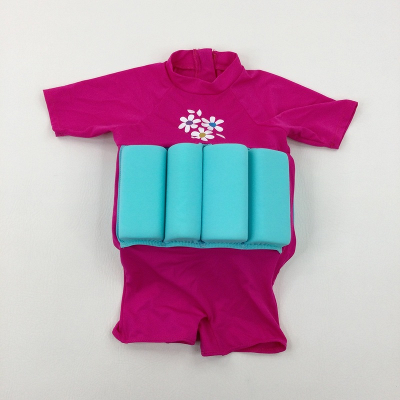 Flowers Pink Swim Suit With Attached Floats - Girls 18-24 Months