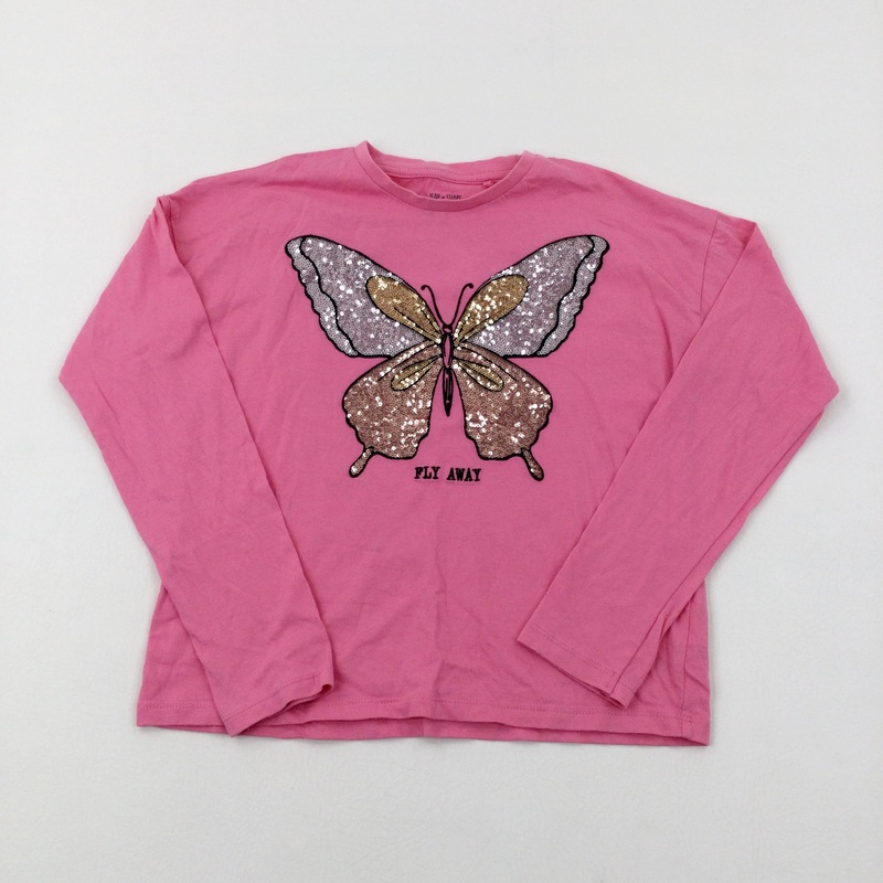 'Fly Away' Sequinned Butterfly Pink long Sleeve Top - Girls 9-10 Years
