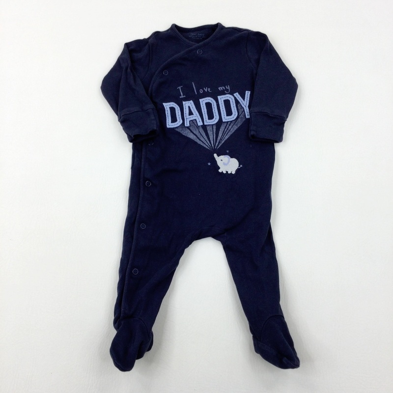 'I Love My Daddy' Elephant Appliqued Navy Babygrow - Boys 3-6 Months