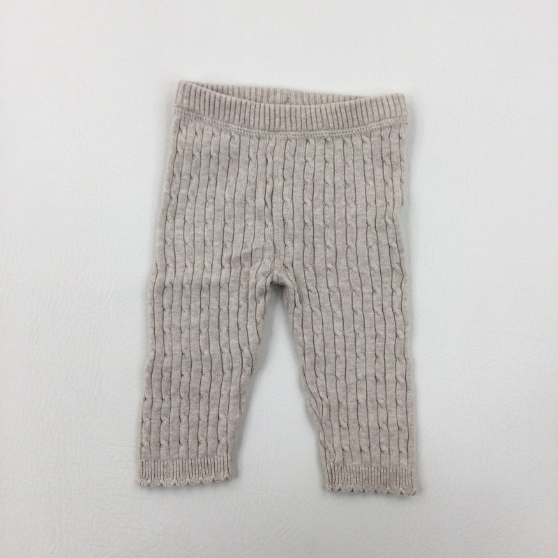 Patterned Beige Knitted Leggings - Girls 3-6 Months