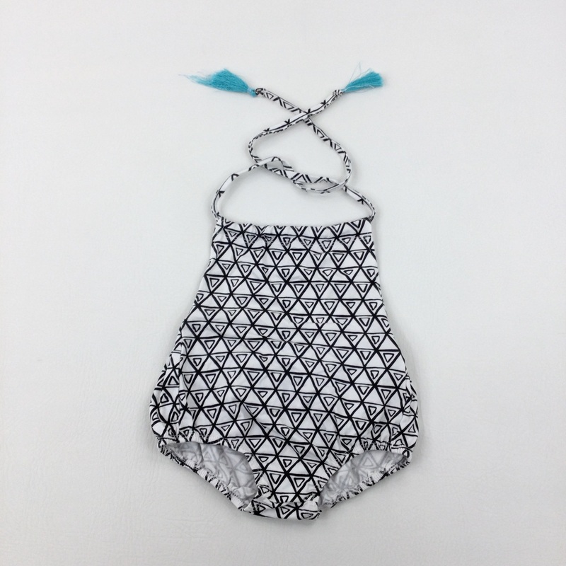 Patterned Black & White Romper - Girls 9-12 Months