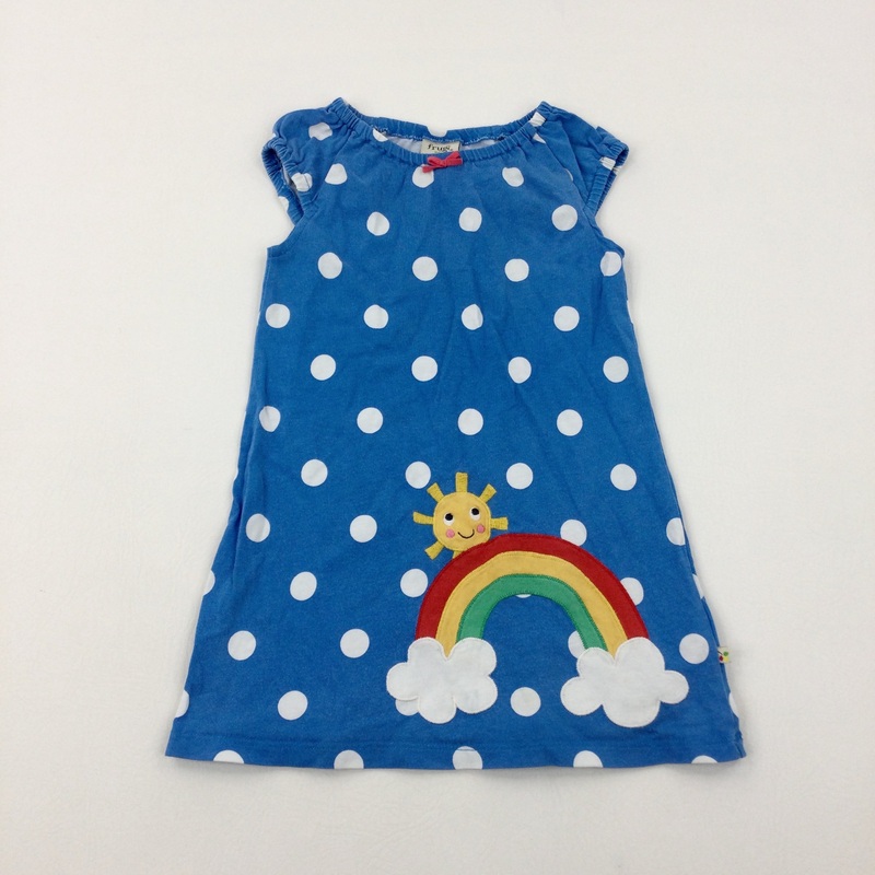 Rainbow & Sun Appliqued Spotty Blue Dress - Girls 18-24 Months