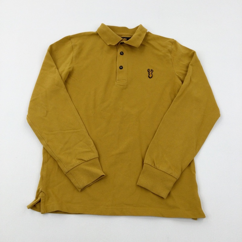 Stag Motif Mustard Long Sleeve Polo Shirt - Boys 10-11 Years