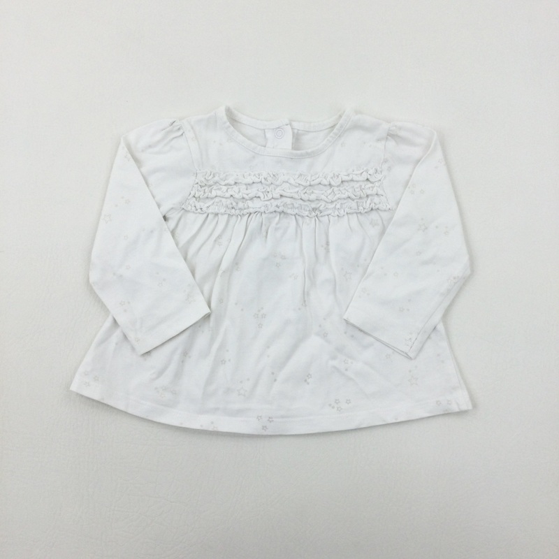 Stars White Long Sleeve Top - Girls 9-12 Months
