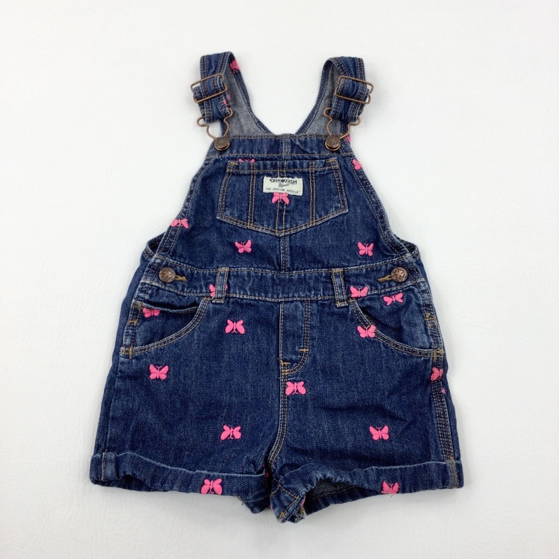 Butterflies Embroidered Blue Denim Short Dungarees - Girls 18-24 Months