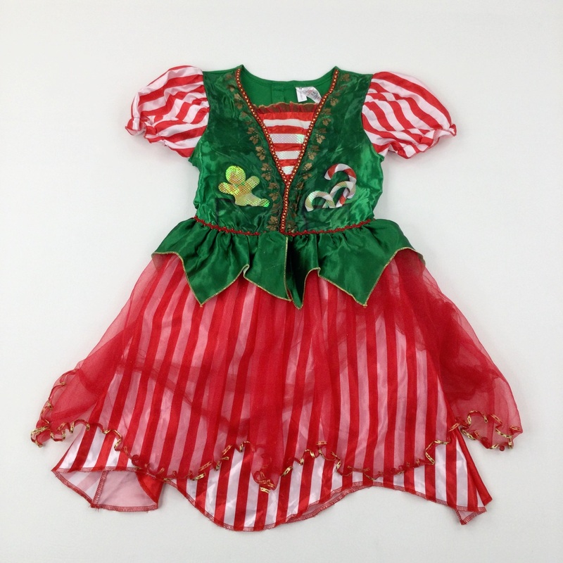 Christmas Elf Green & Red Costume - Girls 9-10 Years