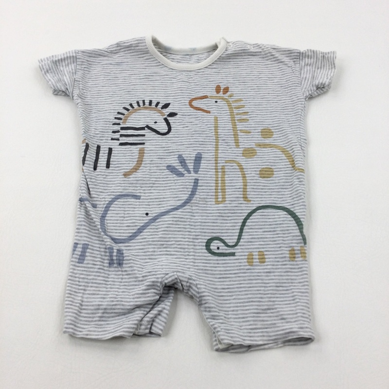 Dinosaurs Grey Striped Romper - Boys 12-18 Months