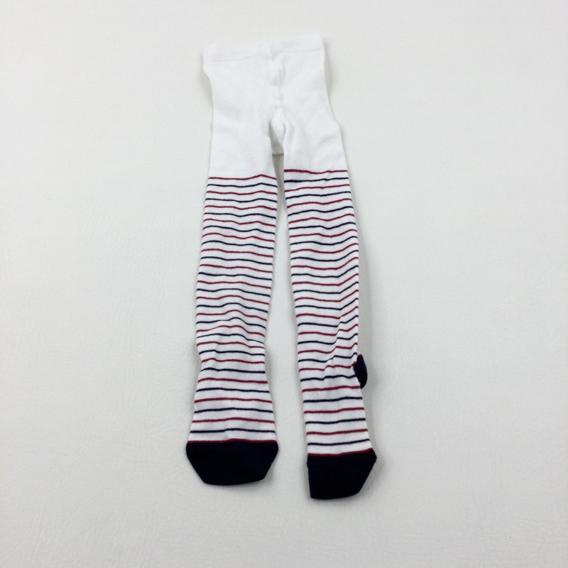 Navy & Burgundy Striped Knitted Tights - Girls 3-4 Years