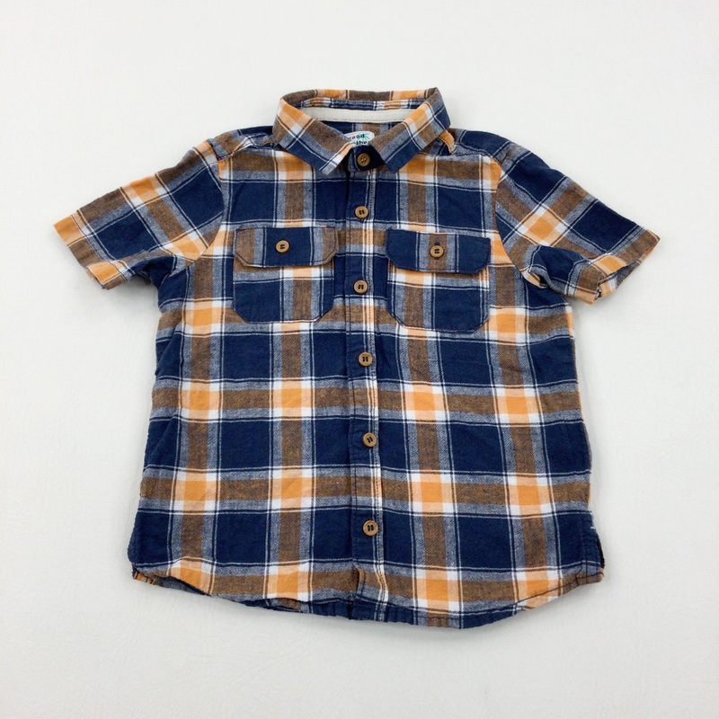 Navy & Orange Checked Shirt - Boys 2-3 Years