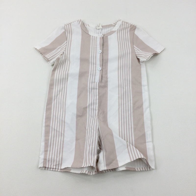 Tan & Cream Striped Romper - Boys 4-5 Years