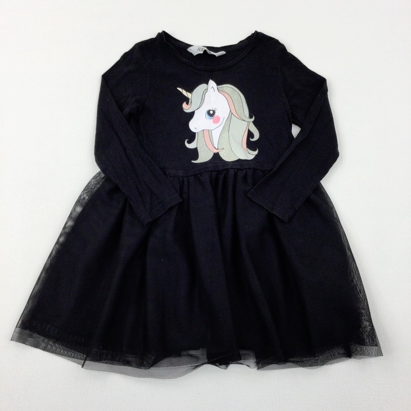 Unicorns Glittery Black Dress - Girls 2-3 Years