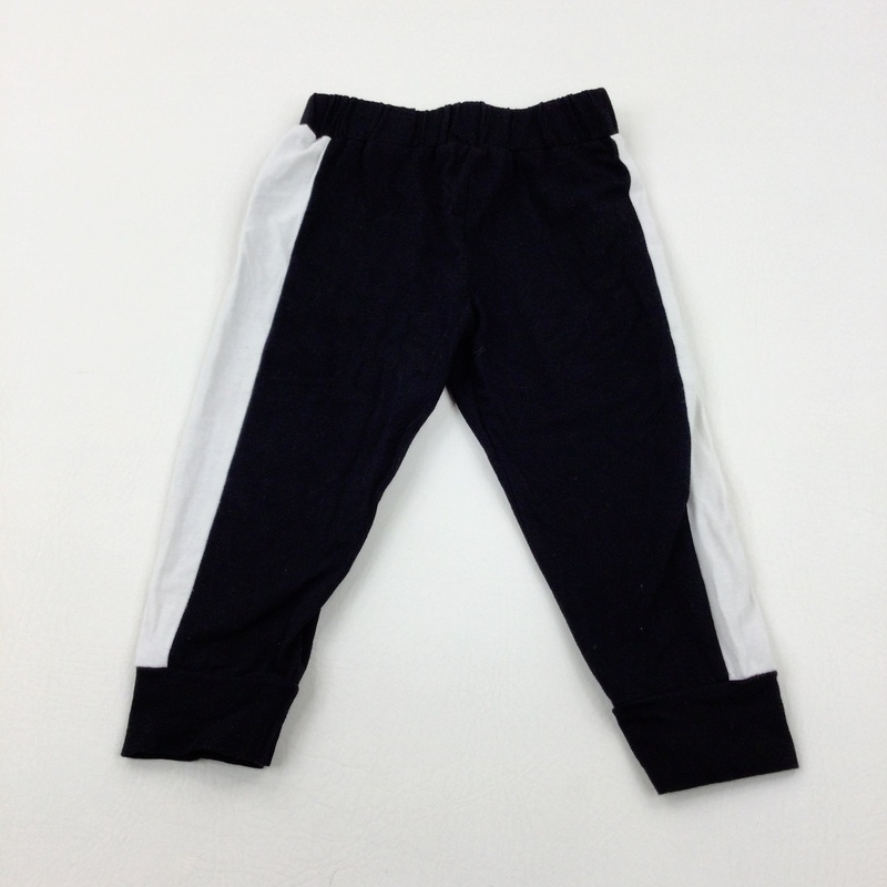 White Striped Black Jersey Joggers - Boys 12-18 Months