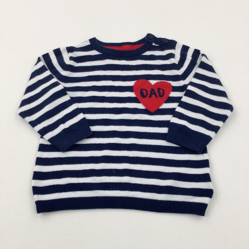 'Dad' Heart Navy Striped Knitted Jumper - Boys 9-12 Months