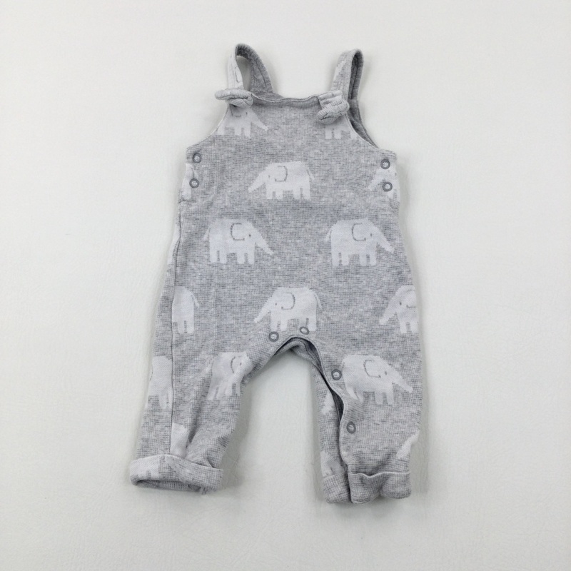 Elephants Grey Dungarees - Boys 3-6 Months