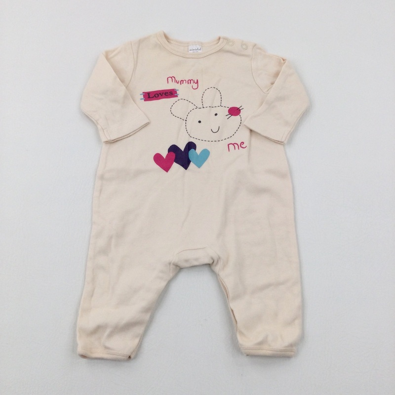 'Mummy Loves Me' Mouse & Hearts Cream Long Sleeve Romper - Girls 0-3 Months