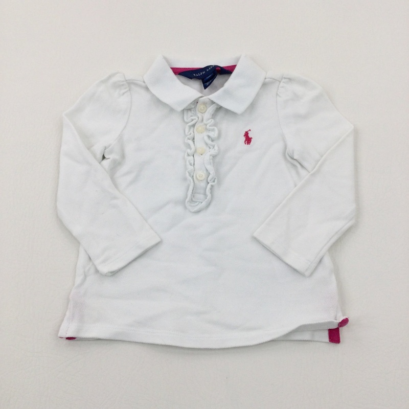 Ralph Lauren Motif White Long Sleeve Polo Shirt - Girls 9-12 Months