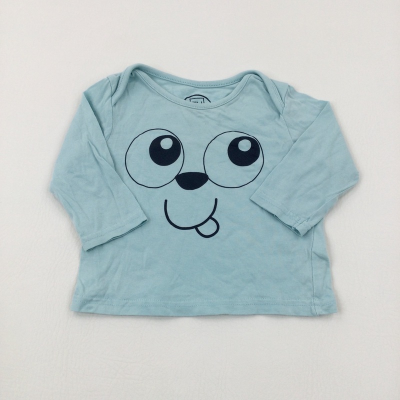 Smiley Face Blue Long Sleeve Top - Boys 3-6 Months