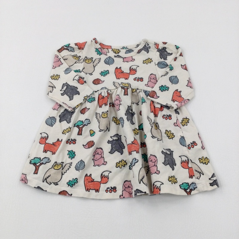 Woodland Animals Beige Dress - Girls 3-6 Months