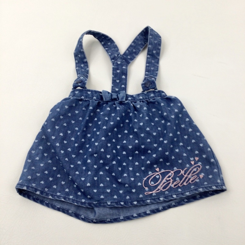 'Belle' Embroidered Hearts Denim Skirt With Detachable Braces - Girls 18-24 Months