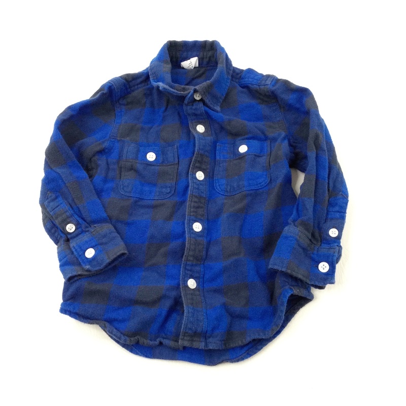 Blue & Navy Checked Thick Long Sleeve Shirt - Boys 2 Years