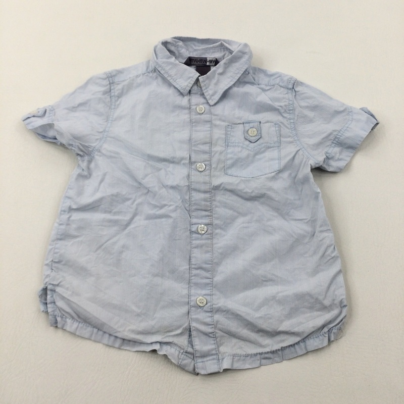 Blue & White Pinstripe Cotton Short Sleeve Shirt - Boys 2-3 Years