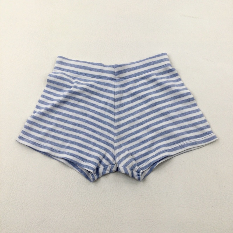 Blue & White Striped Cotton Jersey Shorts - Boys/Girls 18-24 Months