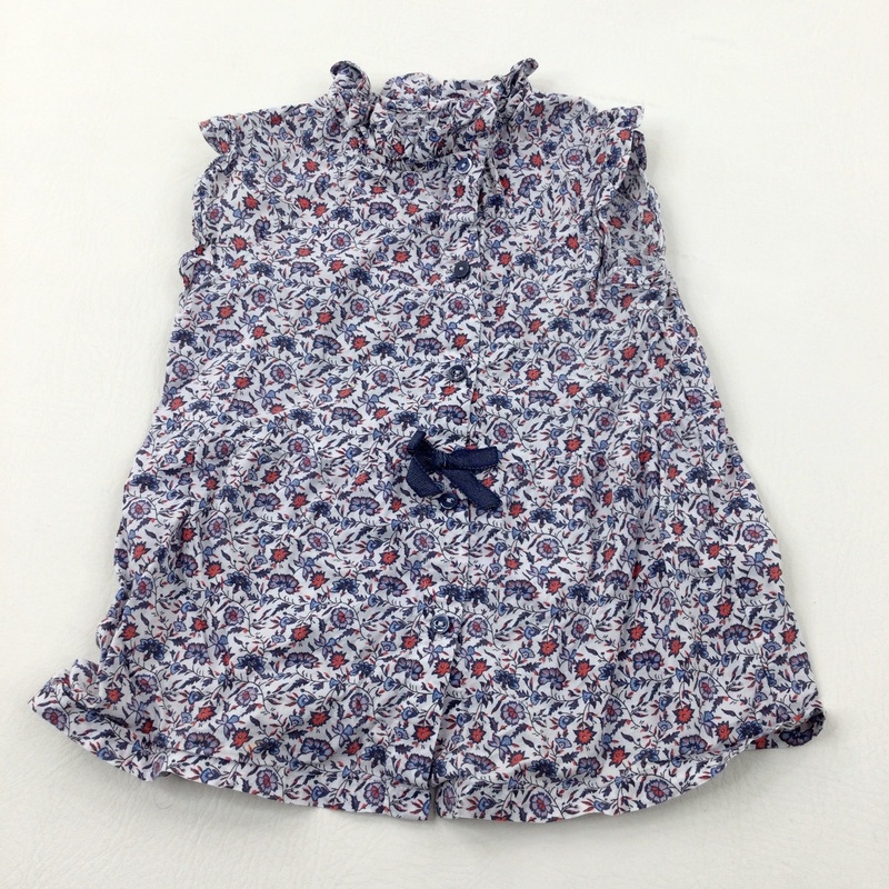 Flowers White Cotton Sleeveless Longline Blouse - Girls 2-3 Years