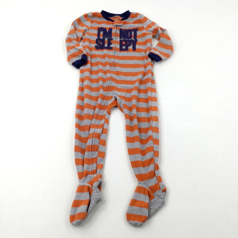 'I'm Not Sleepy' Orange & Grey Striped Fleece Onesie - Boys 3 Years