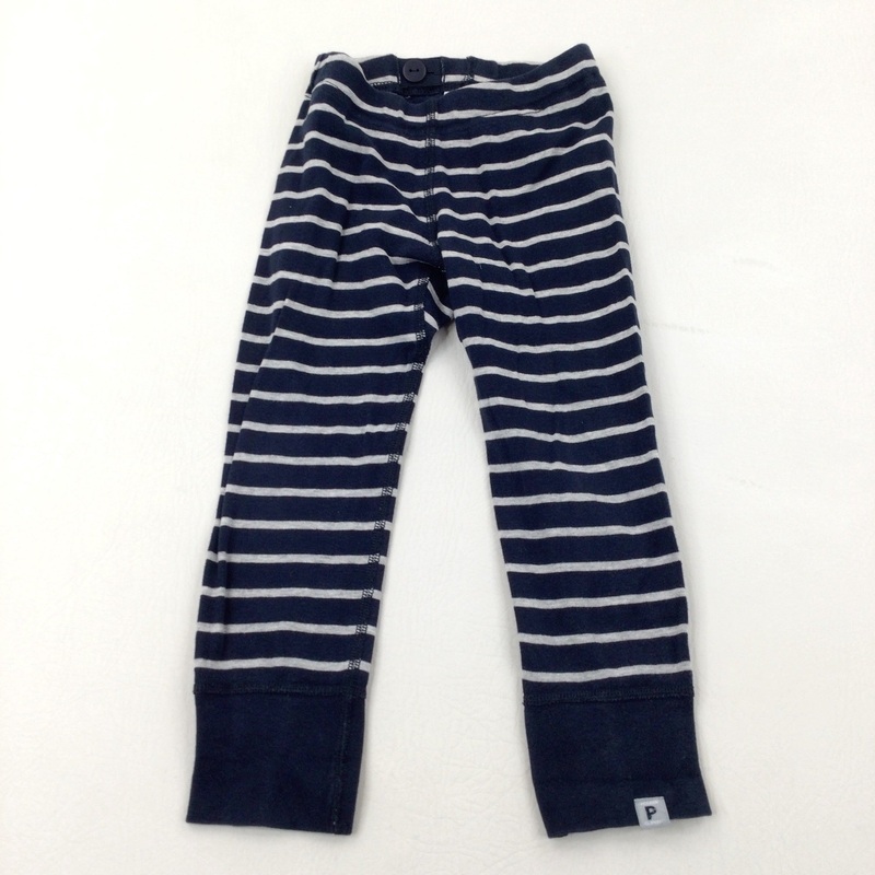 Navy & Grey Striped Organic Cotton Leggings With Adjustable Waist - Boys/Girls 18-24 Months