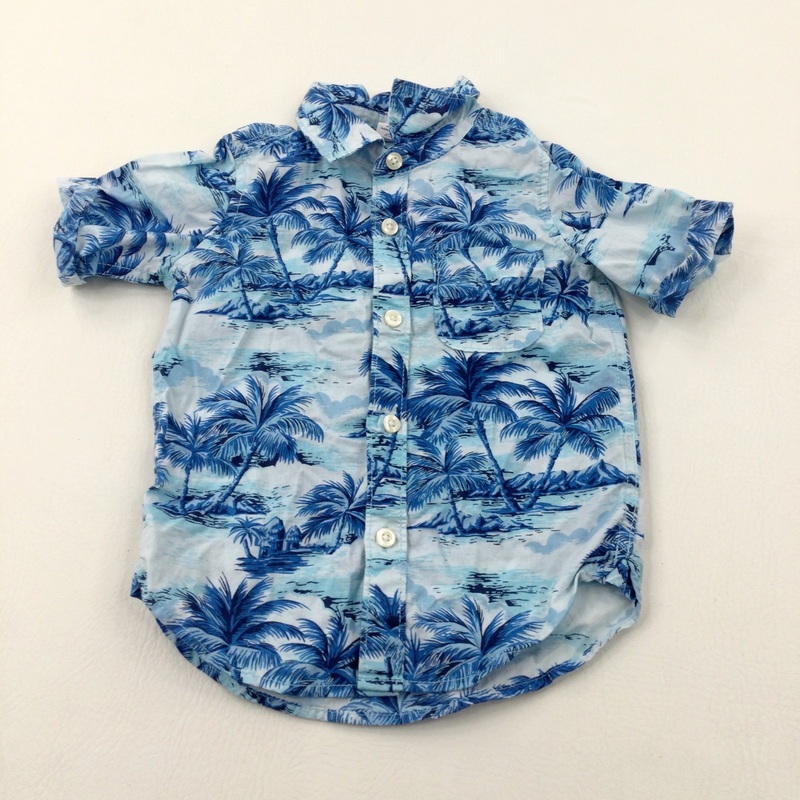 Palm Trees Blue Cotton Shirts Sleeve Shirt - Boys 2 Years