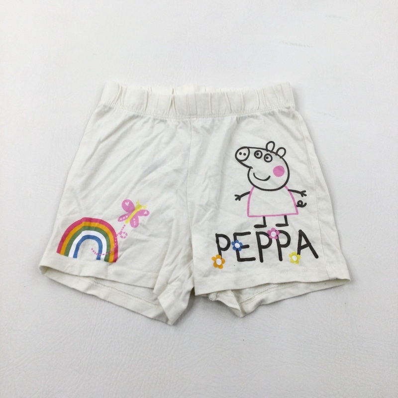 'Peppa' Pig White Cotton Jersey Shorts - Girls 2-3 Years