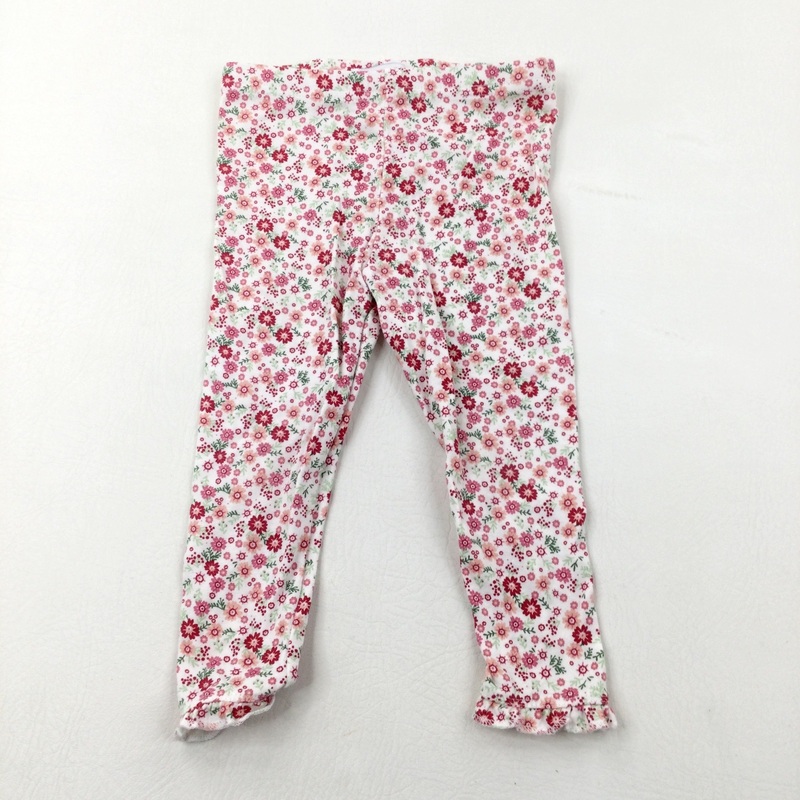 Red & Pink Flowers White Leggings - Girls 18-24 Months