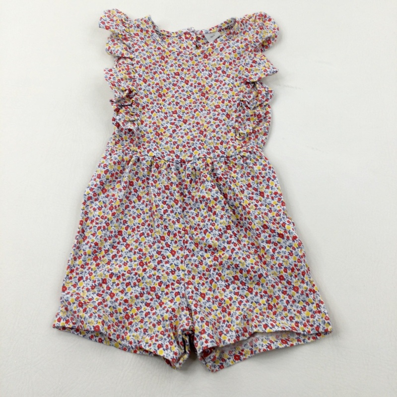 Red & Yellow Flowers Cotton Jersey Playsuit - Girls 18-24 Months
