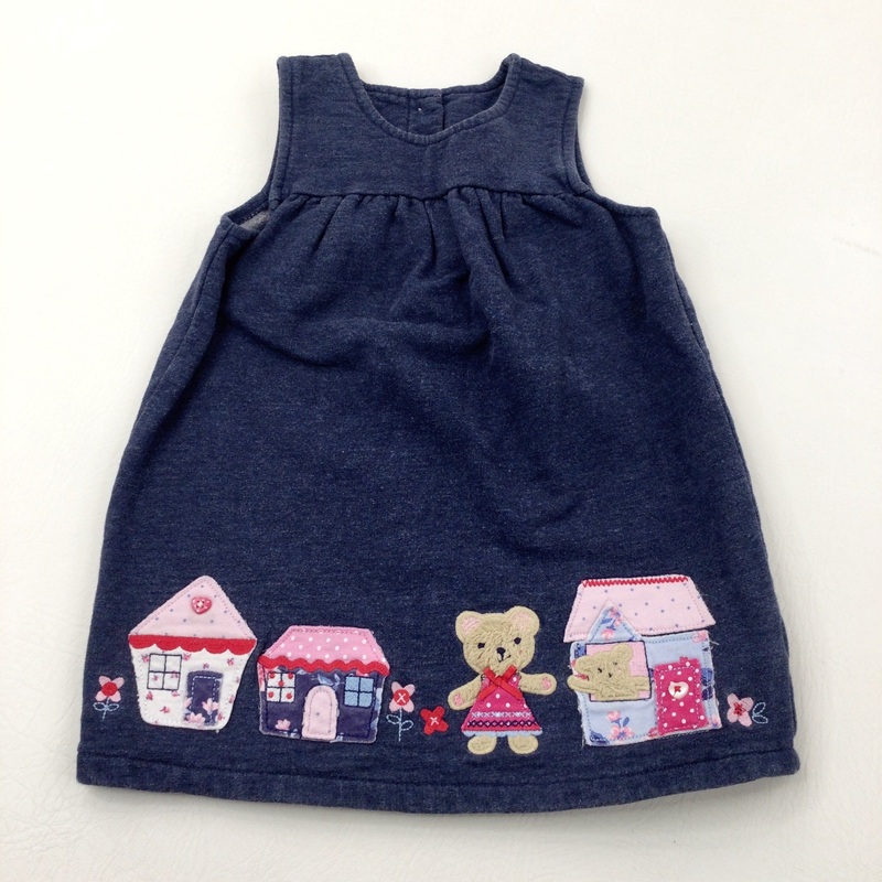 Teddies & Houses Appliqued Blue Jersey Dress - Girls 18-24 Months